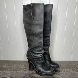 Frye Platform Equestrian Steampunk City Grunge Distressed Tall Boots Gray 8.5